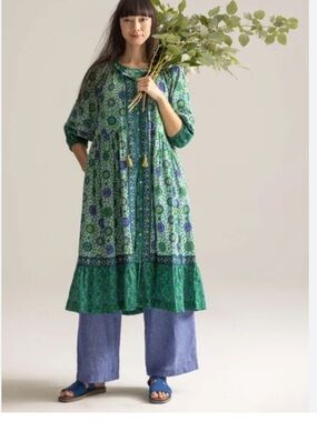 Gudrun Sijoden Yasmina Floral  button Front Ruffle Hem Midi Dress Boho Size XL